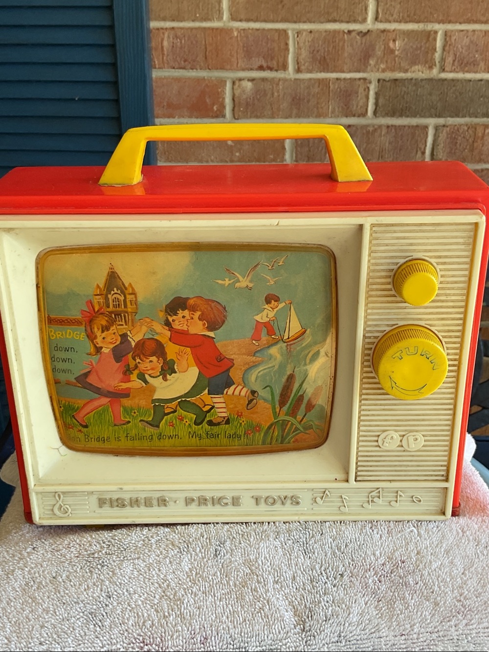 Working Fisher-Price Red and Yellow Retro Play TV with Illustrated Screen